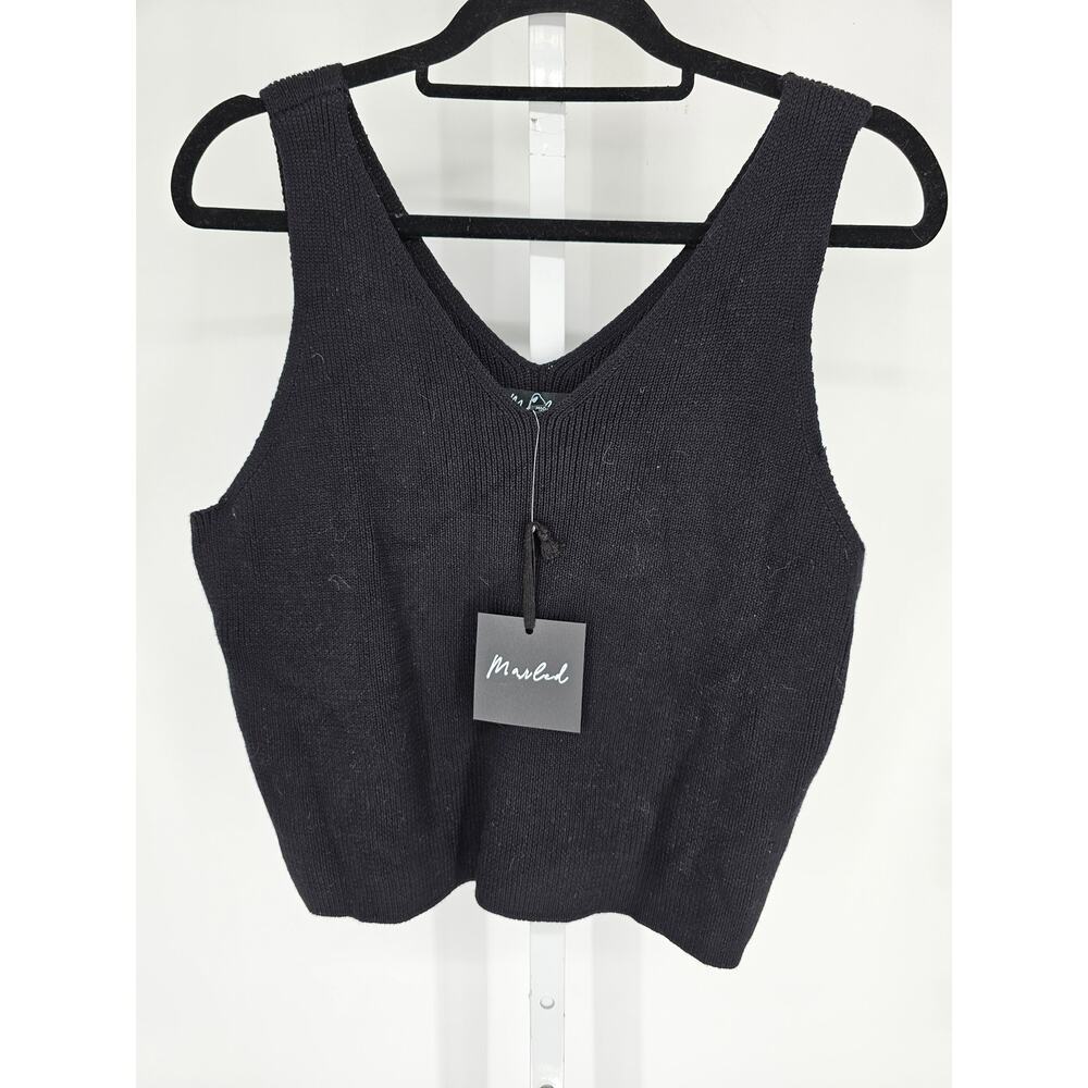 Marled Womens Sz XL Thick Knit V NEck Tank Top Blouse Black NEW